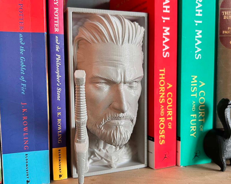 3d printed Geralt of rivia gaming book nook shelf insert decor for game rooms and display cabinates