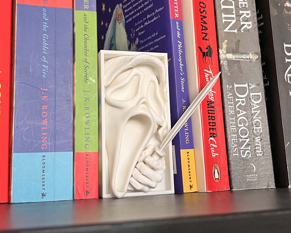 Ghost face book nook paintable shelf insert for slasher movie fans