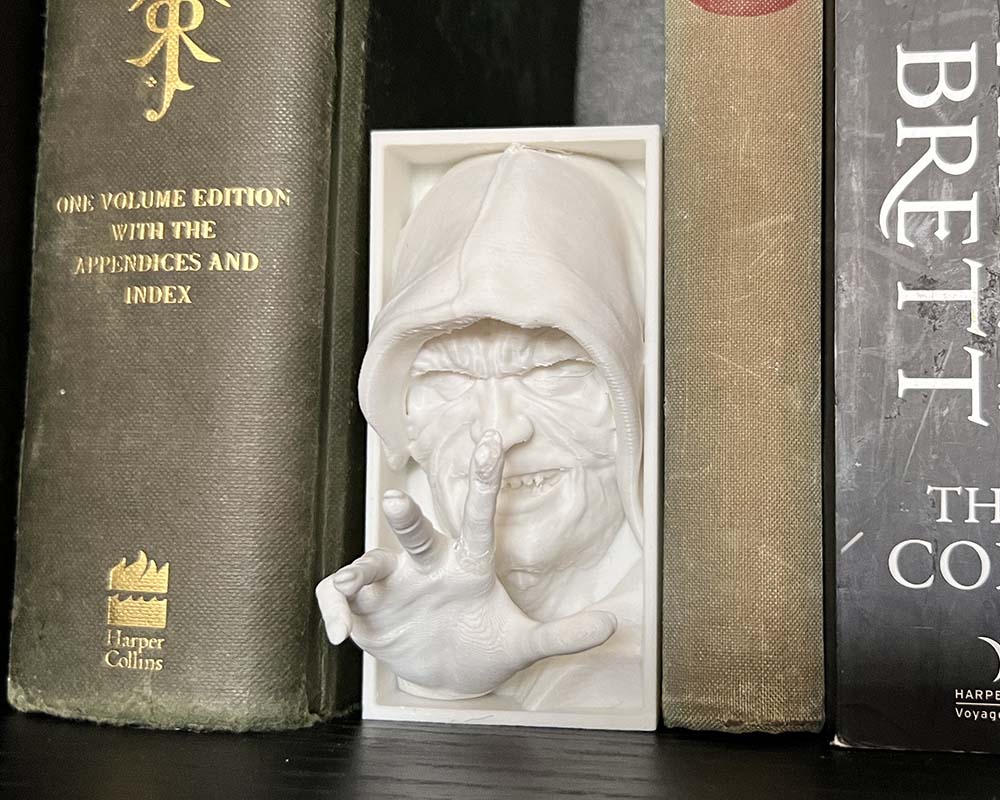 Palpatine book nook with lightning fingers Star Wars inspired 3D printed Emperor Palpatine Sith Lord shelf insert Dark Side book nook gift for Star Wars fans and collectors Hooded Palpatine book nook with Force lightning effect Star Wars bookshelf décor featuring Emperor Palpatine