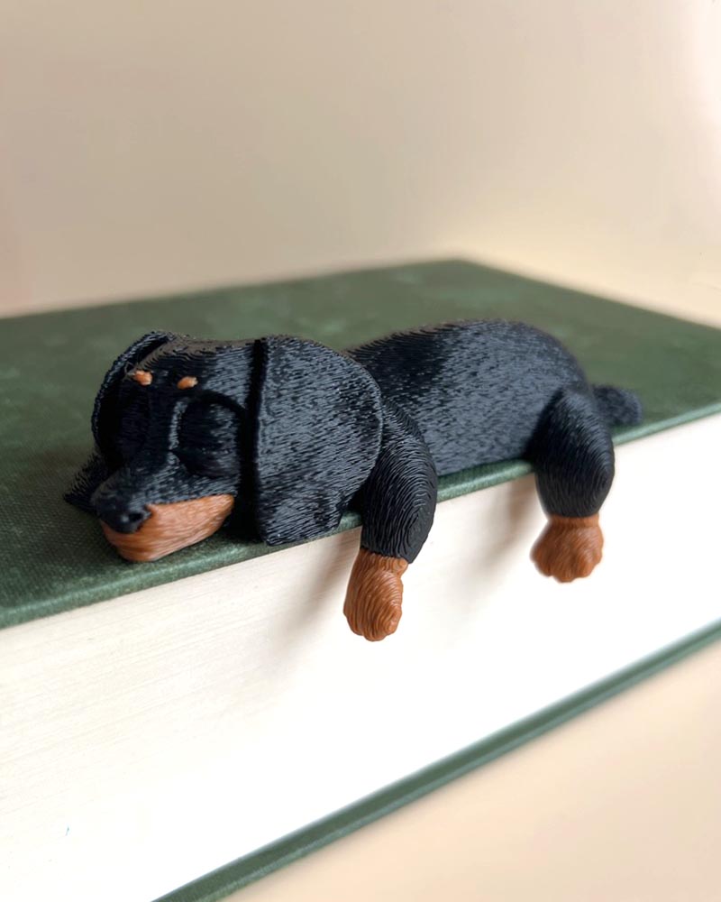 dachshund shelf sitter black and tan 3d printed dog shelf decor book nook decor