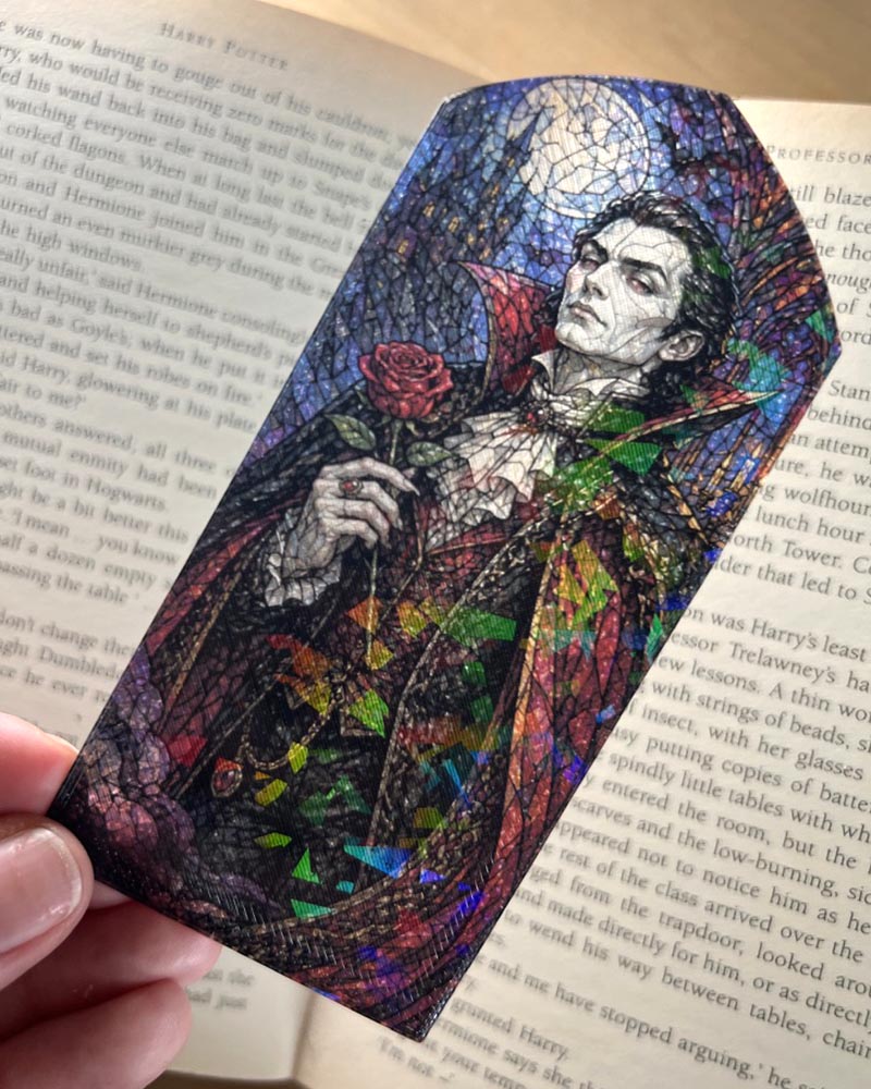 vampire bookmark, gothic bookmark, vampire rose, stained glass bookmark, gothic romance, vampire gift, gothic book lover, dark fantasy, horror reader, dark academia, fantasy reader, book lover gift, BookTok gift, reading accessory, 3D printed bookmark