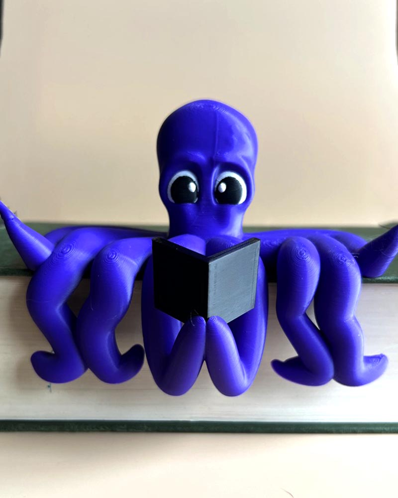 octopus shelf decor close up reading book detail 3d printed book nook decor