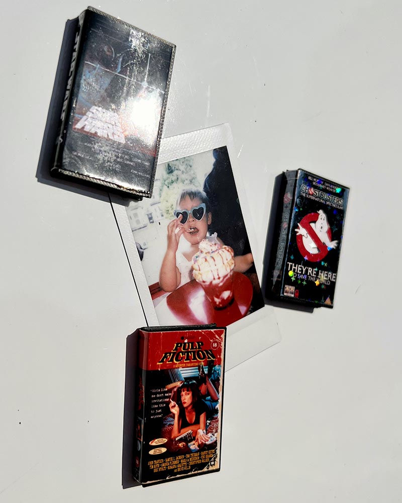 Cute mini VHS retro movie fridge magnets, gift for movie lover on a fridge or white board