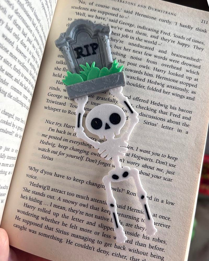 skeleton tombstone bookmark 3d printed gothic spooky page marker