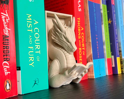 Dragon reading a book nook fantasy bookshelf insert 3D printed whimsical book nook with dragon figure Fantasy dragon book nook gift for readers and collectors Magical bookshelf décor featuring dragon reading Handmade book nook insert with dragon and book