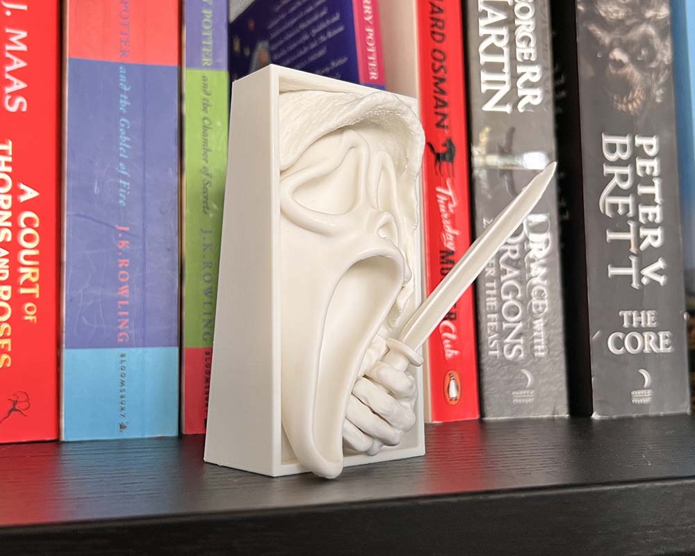 Ghost face book nook paintable shelf insert for slasher movie fans